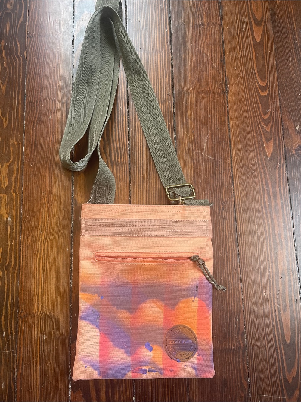 Hand painted small zip crossbody bag colorful orange and purple